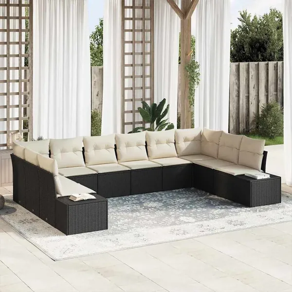Ensemble de canapé de jardin avec coussin 10 pcs Noir polyrotin