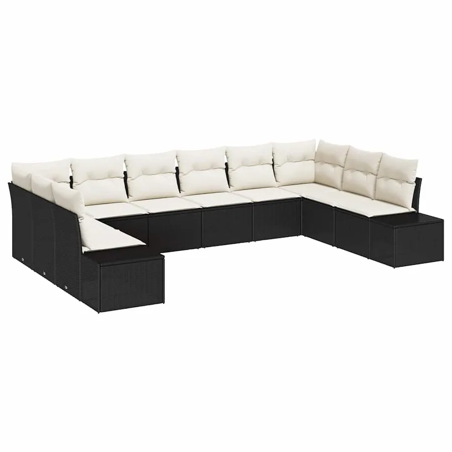 Ensemble de canapé de jardin avec coussin 10 pcs Noir polyrotin - 2