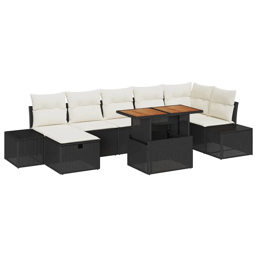 Ensemble de canapé de jardin avec coussin 8 pcs Noir polyrotin - 2