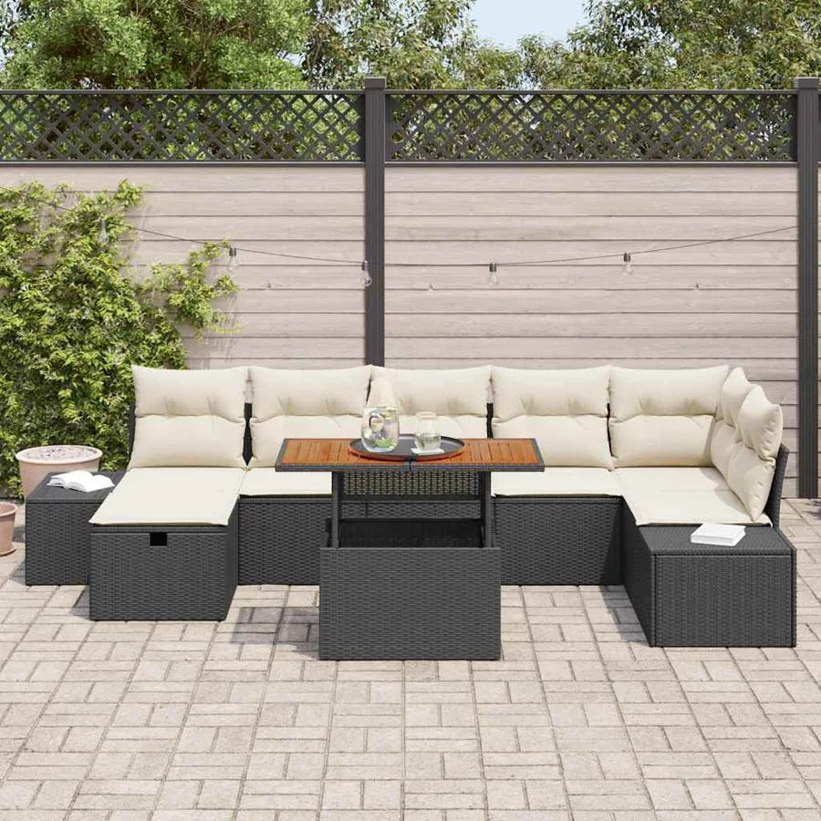 Ensemble de canapé de jardin avec coussin 8 pcs Noir polyrotin - 3