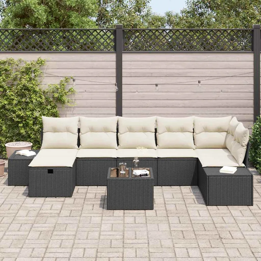 Ensemble de canapé de jardin avec coussin 8 pcs Noir polyrotin - 3