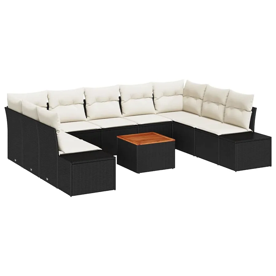 Ensemble de canapé de jardin avec coussin 10 pcs Noir polyrotin - 2