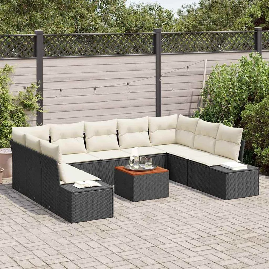 Ensemble de canapé de jardin avec coussin 10 pcs Noir polyrotin - 3