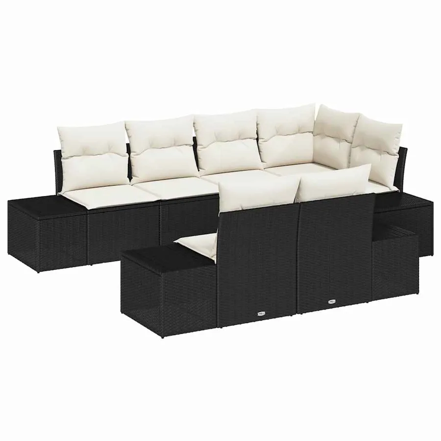 Ensemble de canapé de jardin 7 pcs Noir et Crème polyrotin - 2