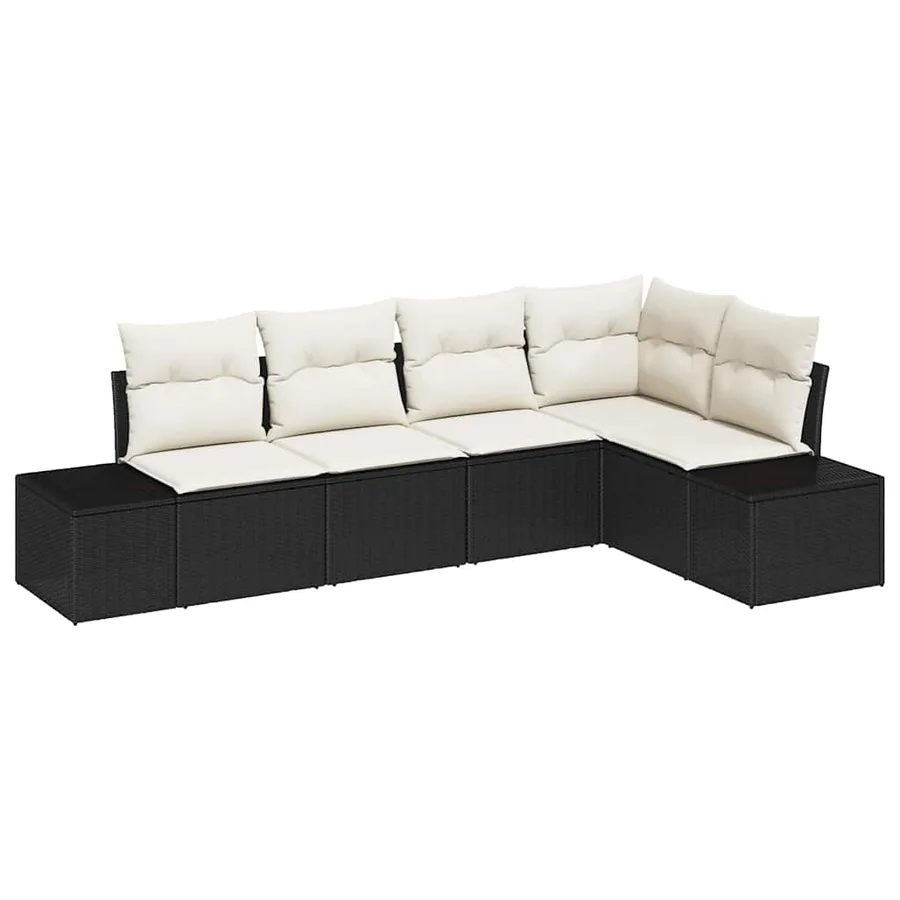 Ensemble de canapé de jardin 5 pcs Noir polyrotin - 2