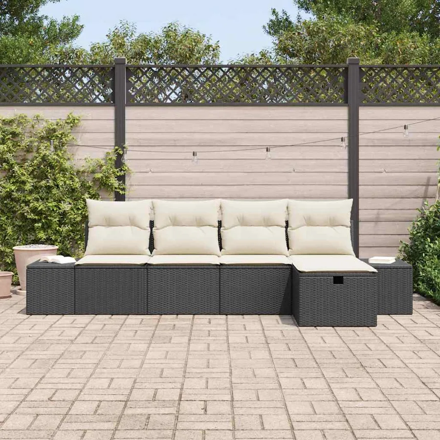 Ensemble de canapé de jardin avec coussin 5 pcs polyrotin - 3