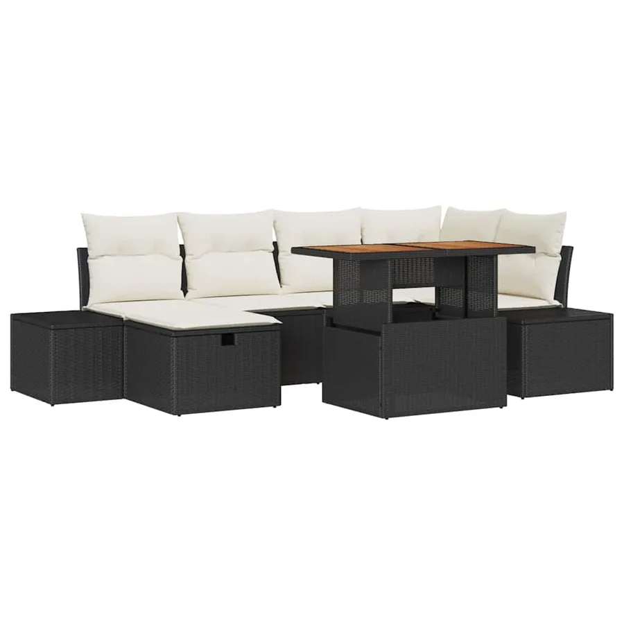 Ensemble de canapé de jardin avec coussin 7 pcs Noir polyrotin - 2