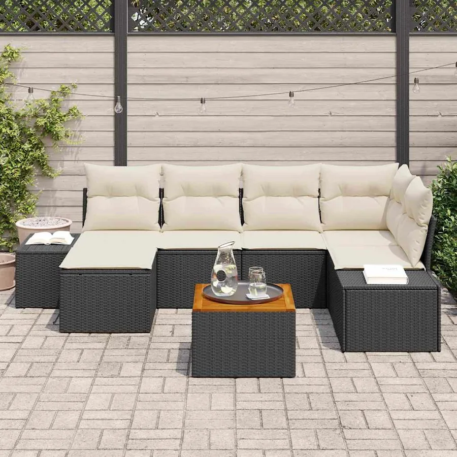Ensemble de canapé de jardin avec coussin 7 pcs Noir polyrotin - 3