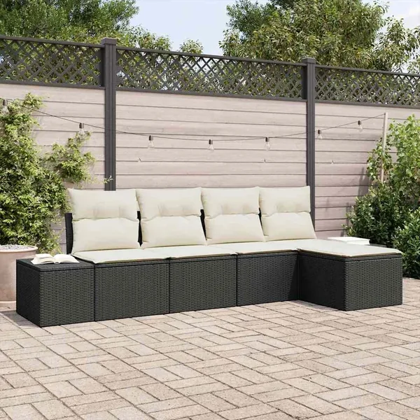 Ensemble de canapé de jardin avec coussin 5 pcs Noir polyrotin