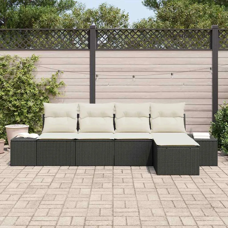 Ensemble de canapé de jardin avec coussin 5 pcs Noir polyrotin - 3