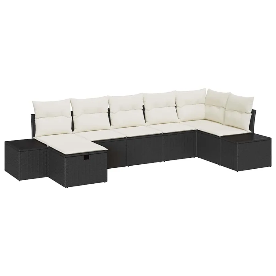 Ensemble de canapé de jardin avec coussin 7 pcs Noir polyrotin - 2
