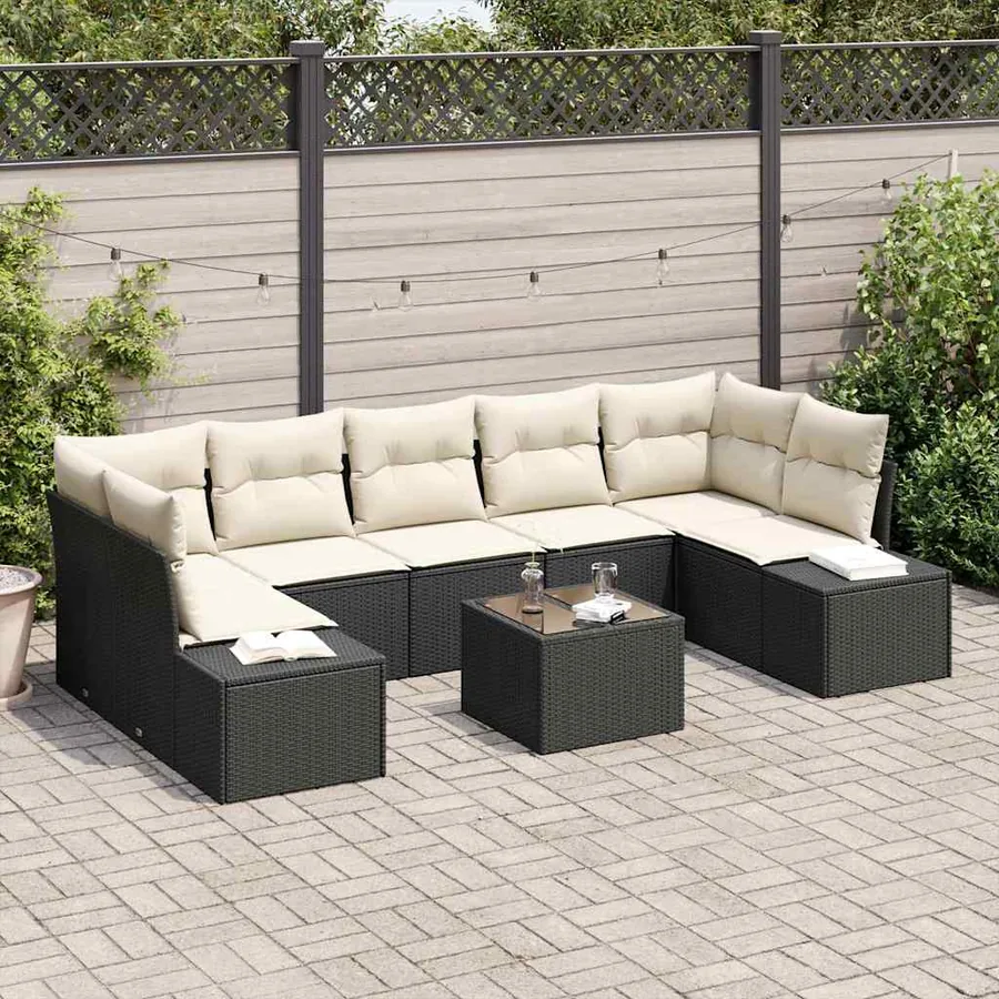 Ensemble de canapé de jardin avec coussin 8 pcs Noir polyrotin