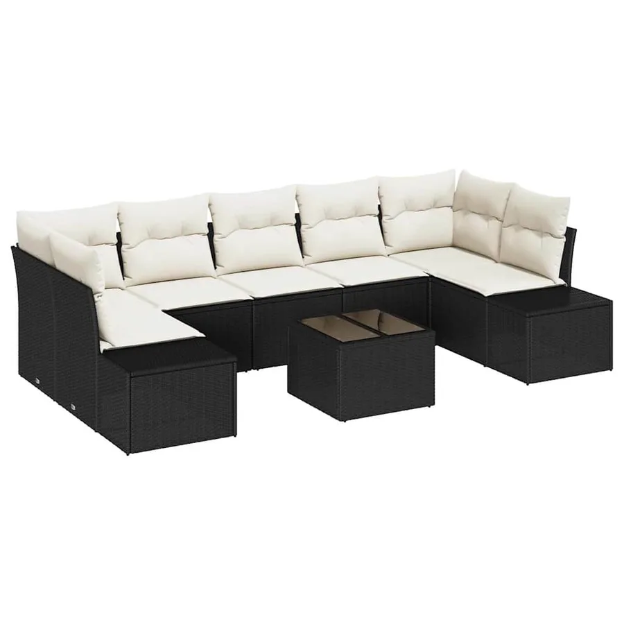Ensemble de canapé de jardin avec coussin 8 pcs Noir polyrotin - 2