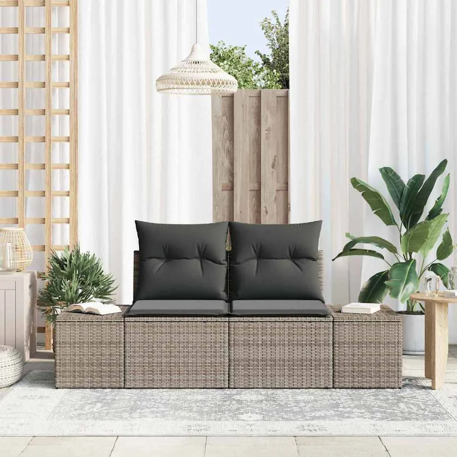 Canapé de jardin avec coussin Gris 184 x 62 x 69 cm polyrotin