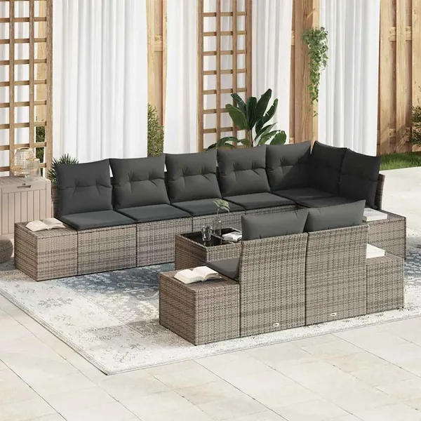 Ensemble de canapé de jardin avec coussin 9 pcs Gris polyrotin