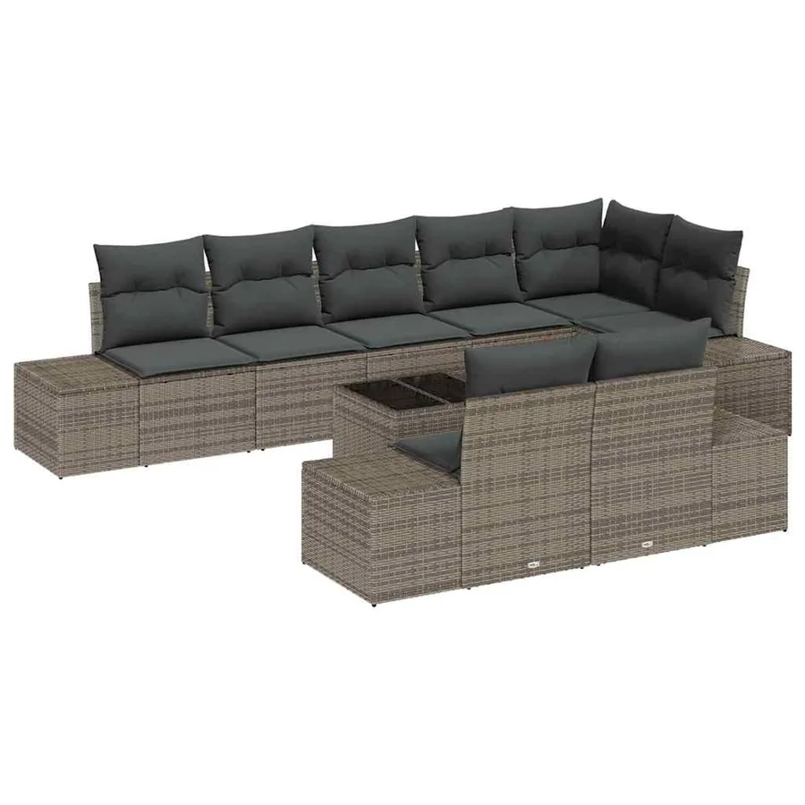 Ensemble de canapé de jardin avec coussin 9 pcs Gris polyrotin - 2