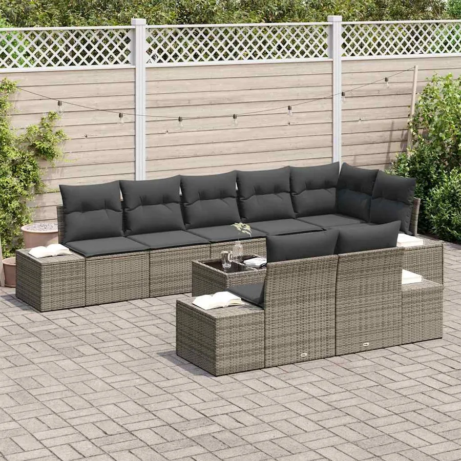 Ensemble de canapé de jardin avec coussin 9 pcs Gris polyrotin - 3