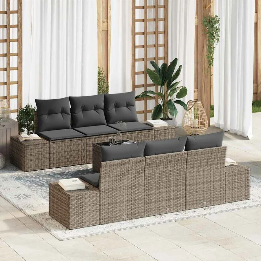 Ensemble de canapé de jardin avec coussin 7 pcs Gris polyrotin