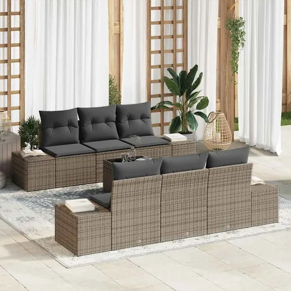 Ensemble de canapé de jardin avec coussin 7 pcs Gris polyrotin