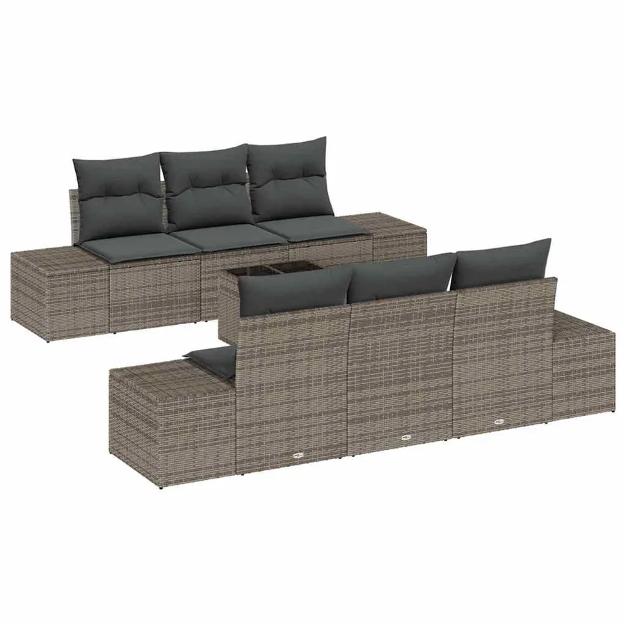 Ensemble de canapé de jardin avec coussin 7 pcs Gris polyrotin - 2