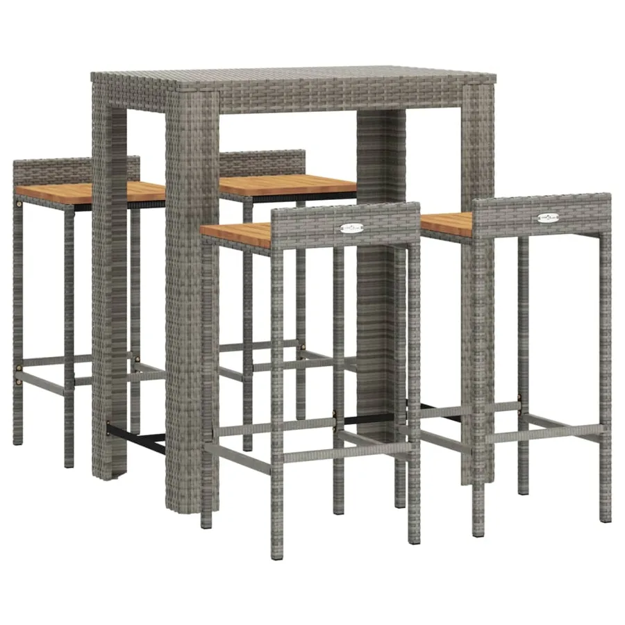 Ensemble de bar jardin 5 pcs gris poly rotin/bois massif acacia - 3