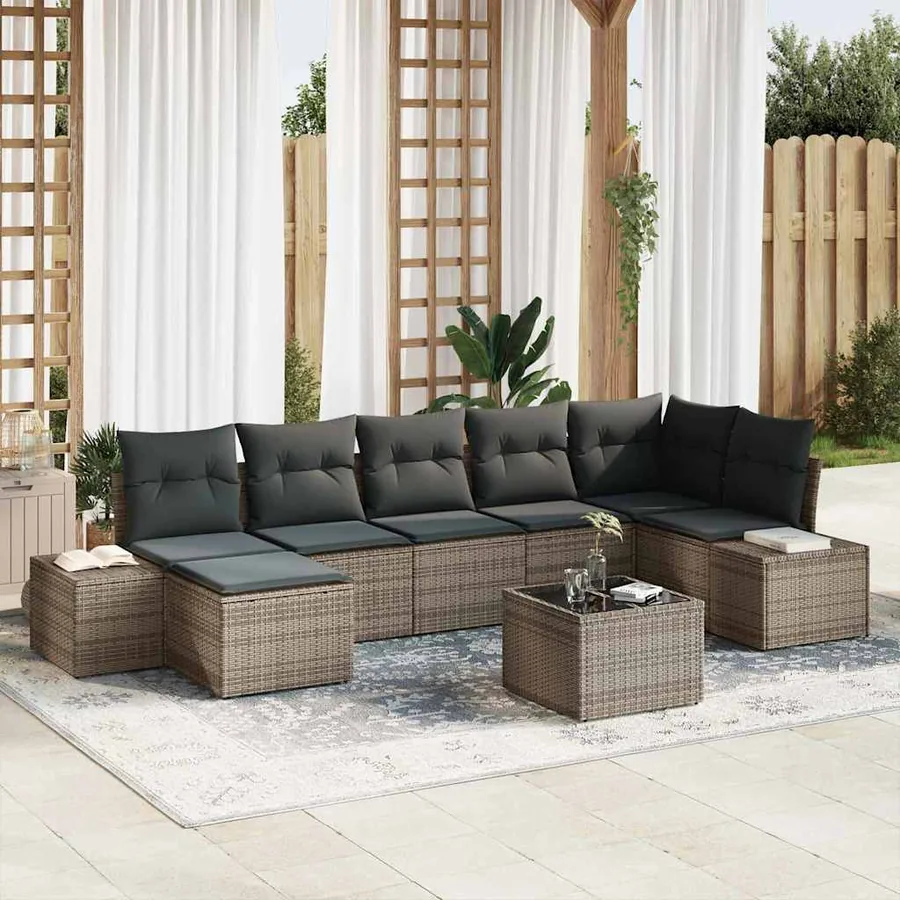 Ensemble de canapé de jardin avec coussin 8 pcs Gris polyrotin