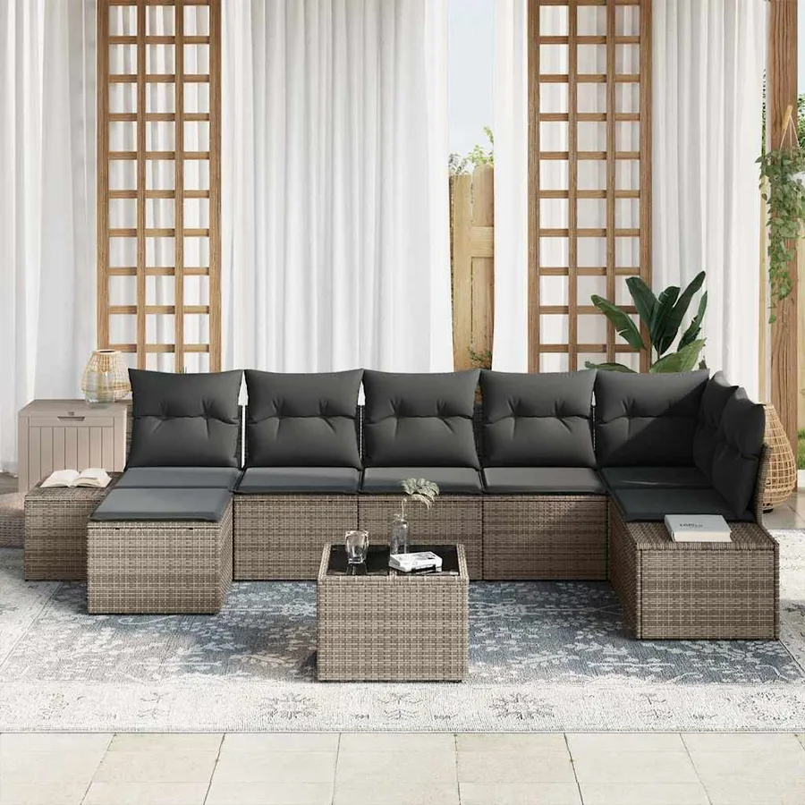 Ensemble de canapé de jardin avec coussin 8 pcs Gris polyrotin - 3
