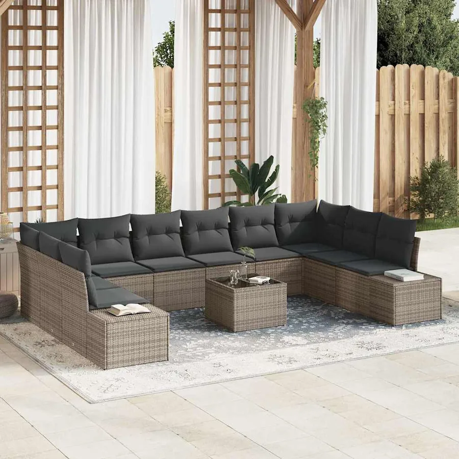 Ensemble de canapé de jardin avec coussin 11 pcs Gris polyrotin