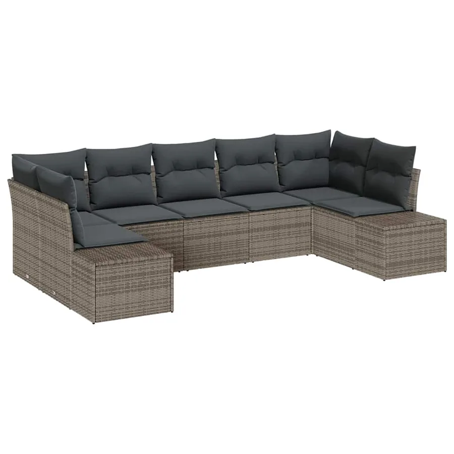 Ensemble de canapé de jardin avec coussin 7 pcs Gris polyrotin - 2