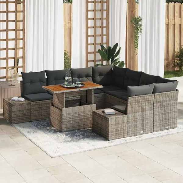 Ensemble de canapé de jardin 9 pc Gris et marron