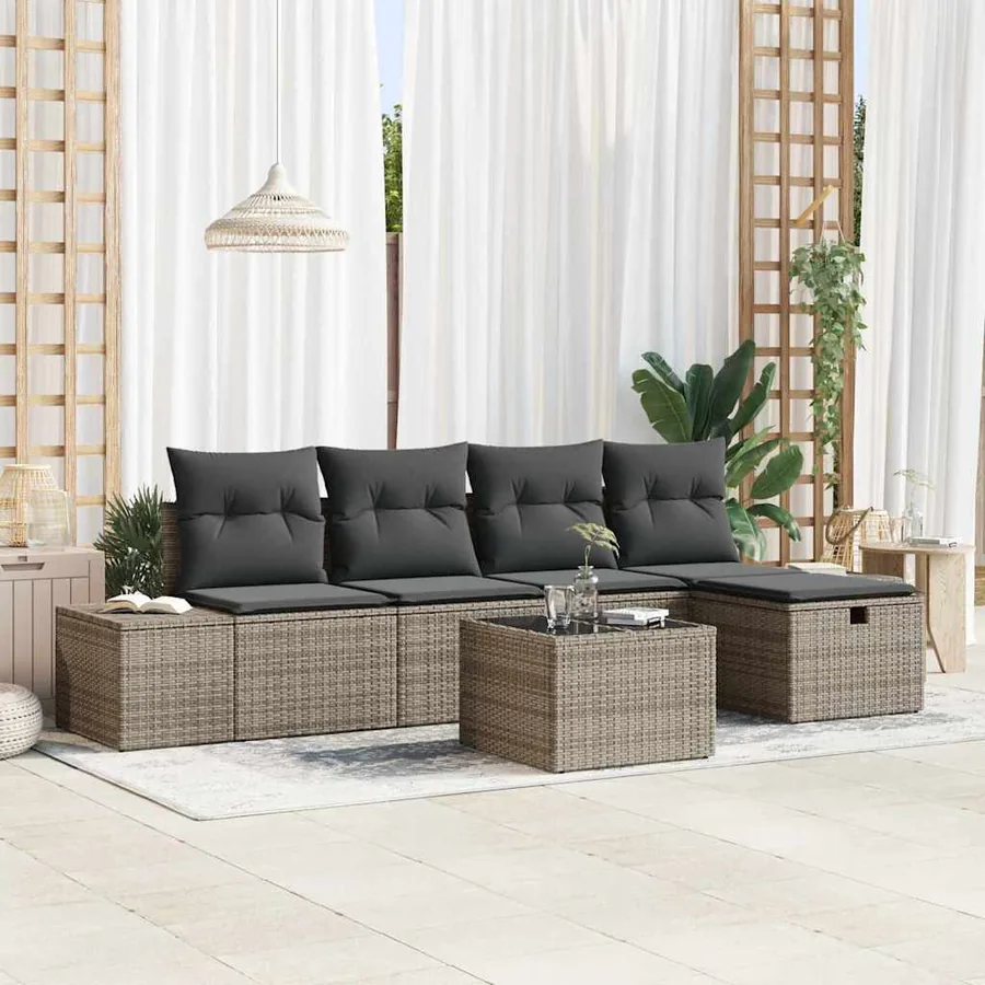 Ensemble de canapé de jardin avec coussin 6 pcs Gris polyrotin