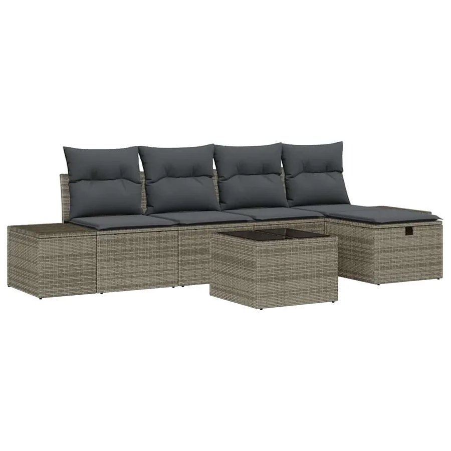 Ensemble de canapé de jardin avec coussin 6 pcs Gris polyrotin - 2