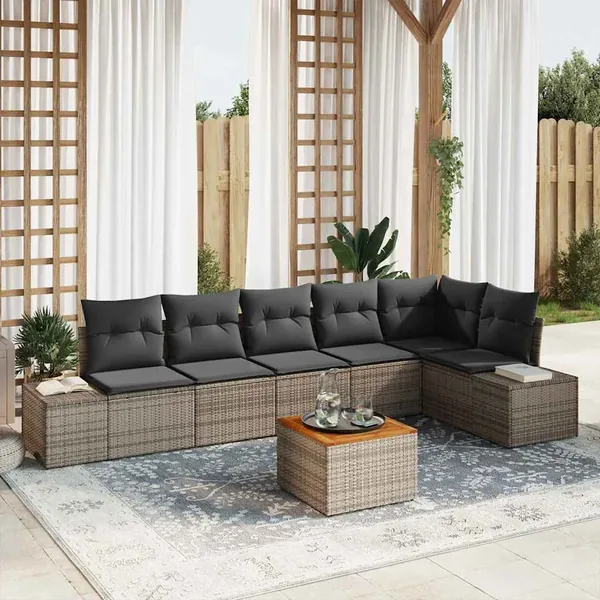 Ensemble de canapé de jardin avec coussin 7 pcs Gris polyrotin