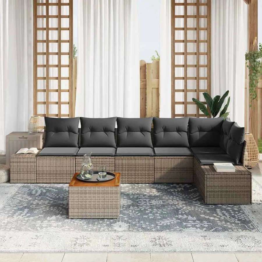 Ensemble de canapé de jardin avec coussin 7 pcs Gris polyrotin - 3
