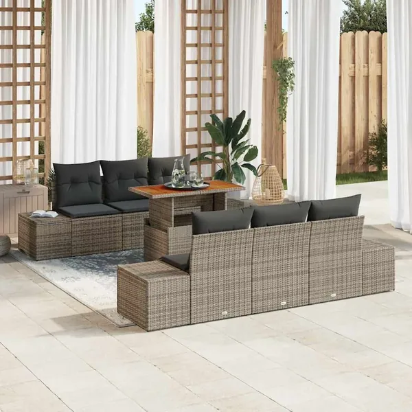 Ensemble de canapé de jardin 7 pc Gris et marron
