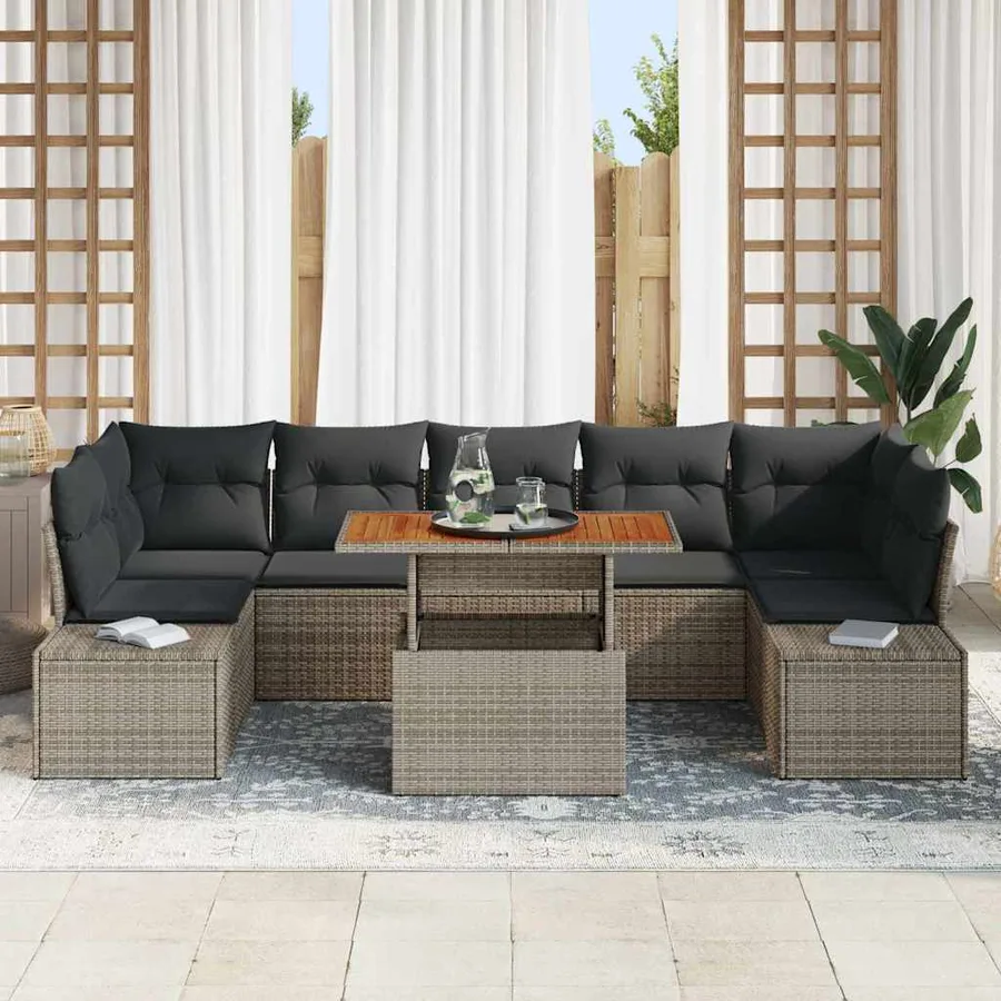 Ensemble de canapé de jardin 8 pc Gris et marron - 3