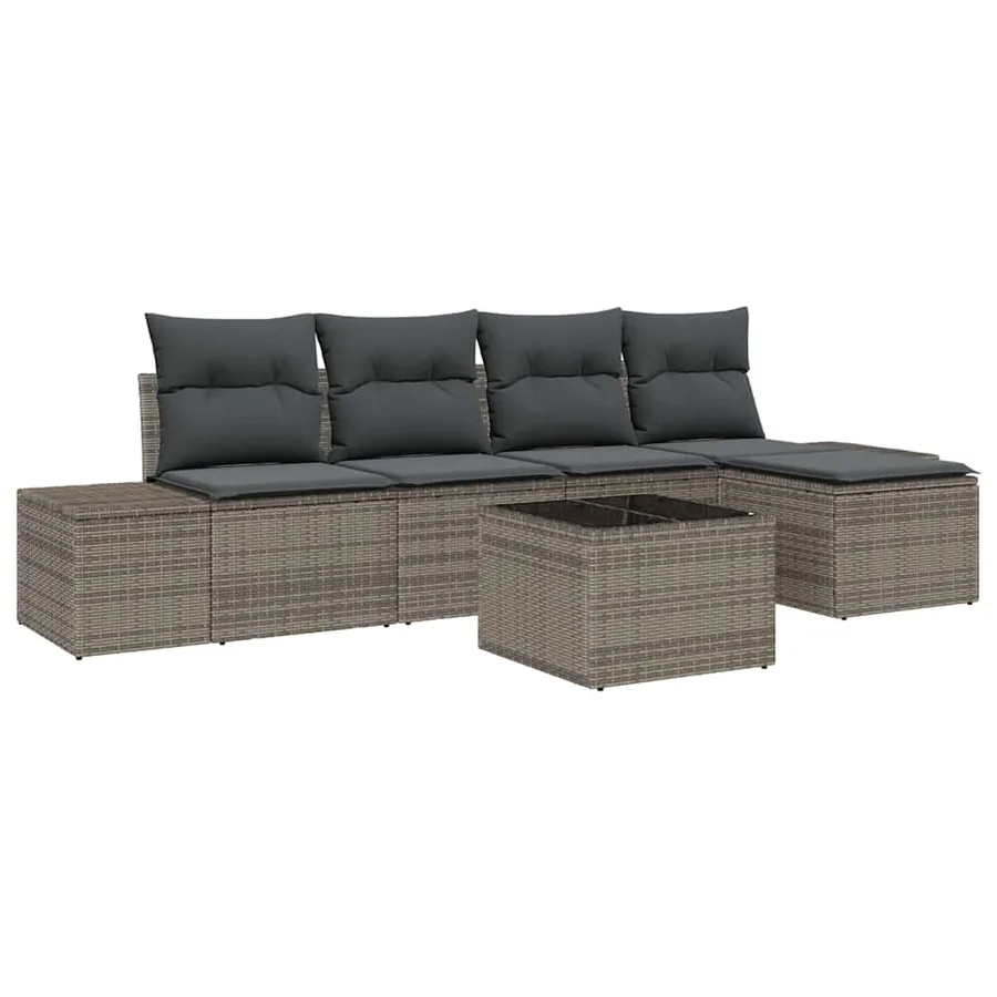 Ensemble de canapé de jardin avec coussin 6 pcs Gris polyrotin - 2