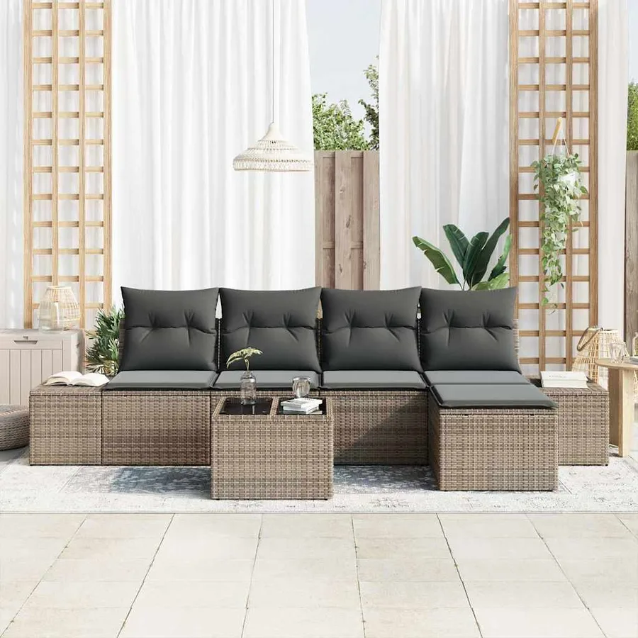 Ensemble de canapé de jardin avec coussin 6 pcs Gris polyrotin - 3