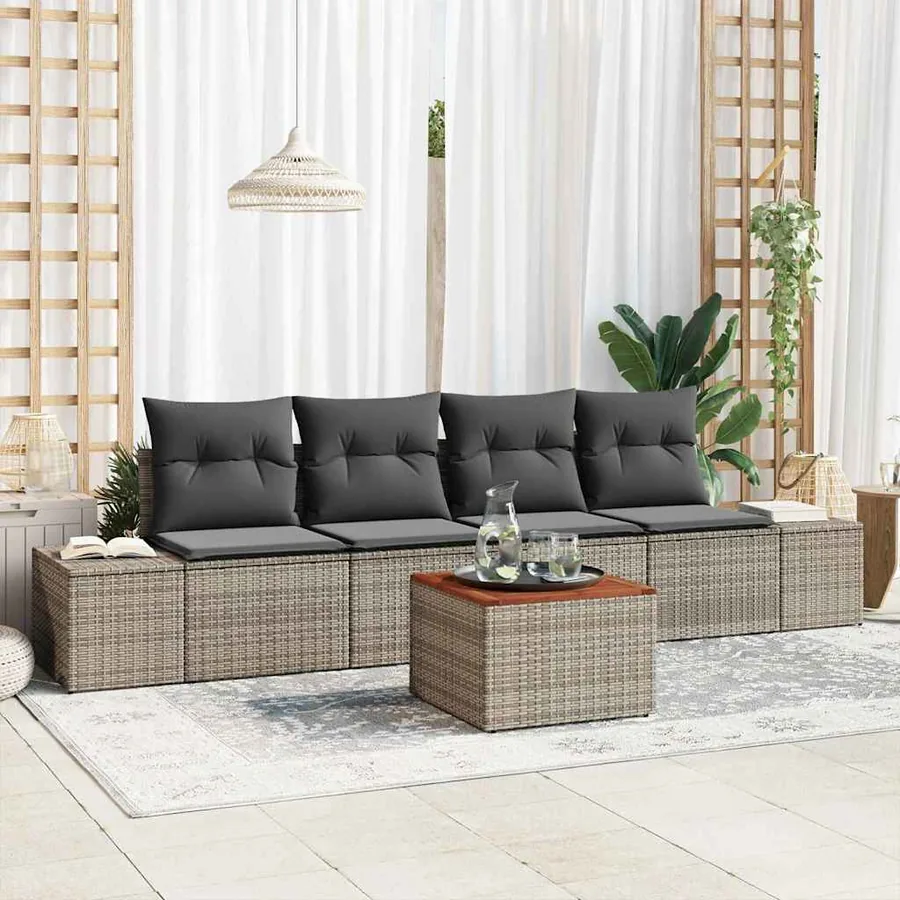 Ensemble de canapé de jardin avec coussin 5 pcs Gris polyrotin