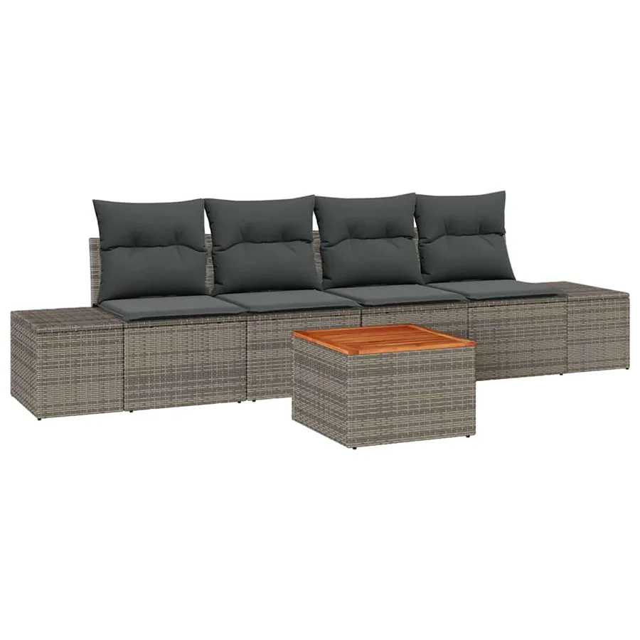 Ensemble de canapé de jardin avec coussin 5 pcs Gris polyrotin - 2