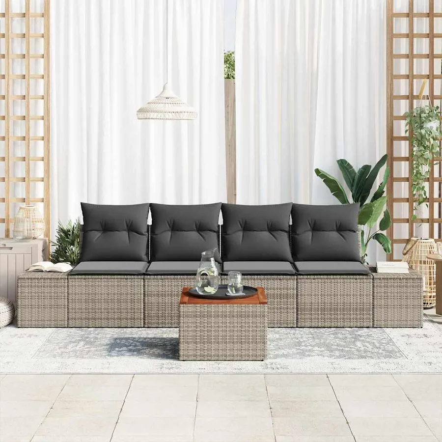 Ensemble de canapé de jardin avec coussin 5 pcs Gris polyrotin - 3