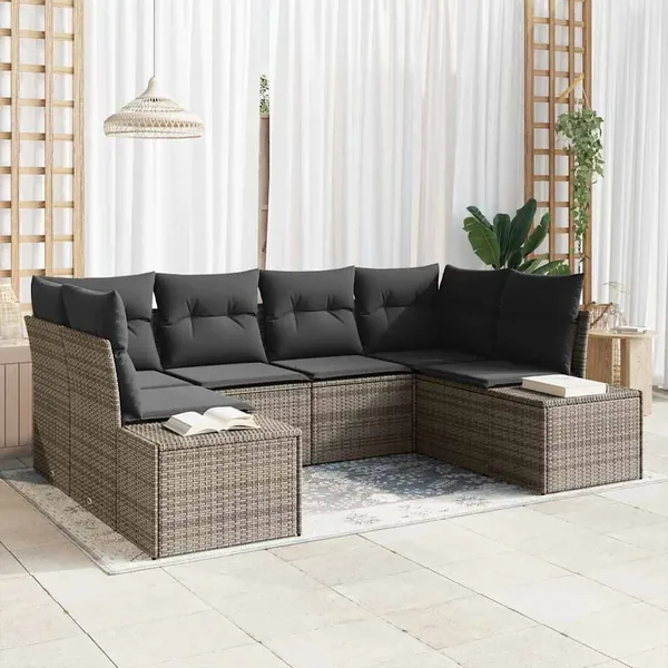 Ensemble de canapé de jardin avec coussin 6 pcs Gris polyrotin