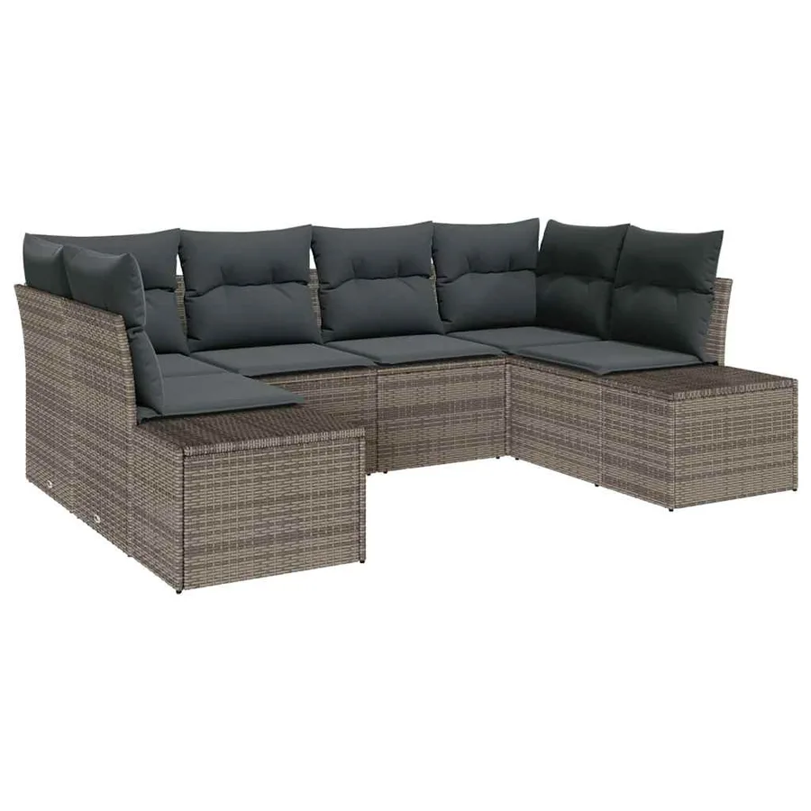 Ensemble de canapé de jardin avec coussin 6 pcs Gris polyrotin - 2