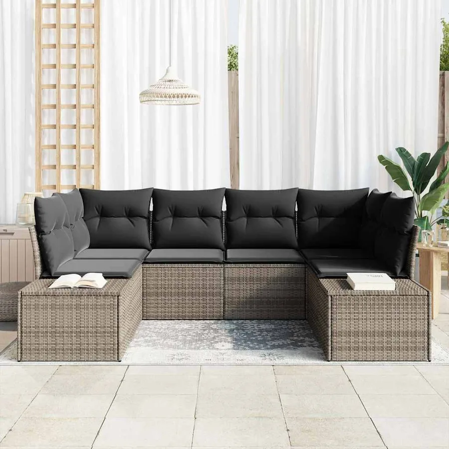Ensemble de canapé de jardin avec coussin 6 pcs Gris polyrotin - 3
