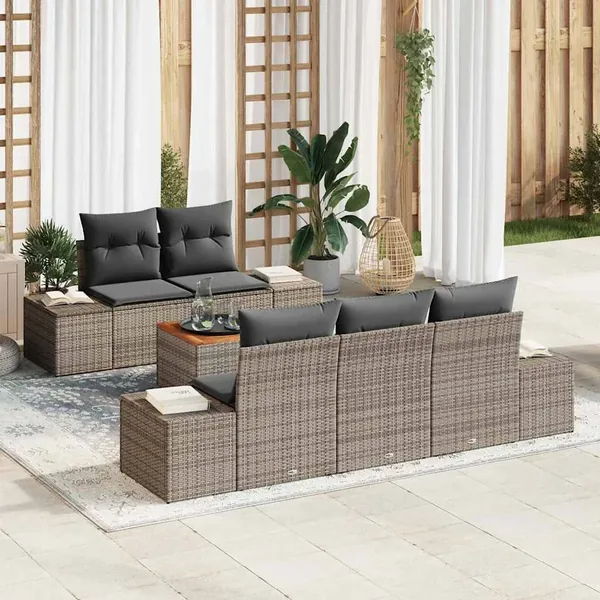 Ensemble de canapé de jardin avec coussin 6 pcs Gris polyrotin