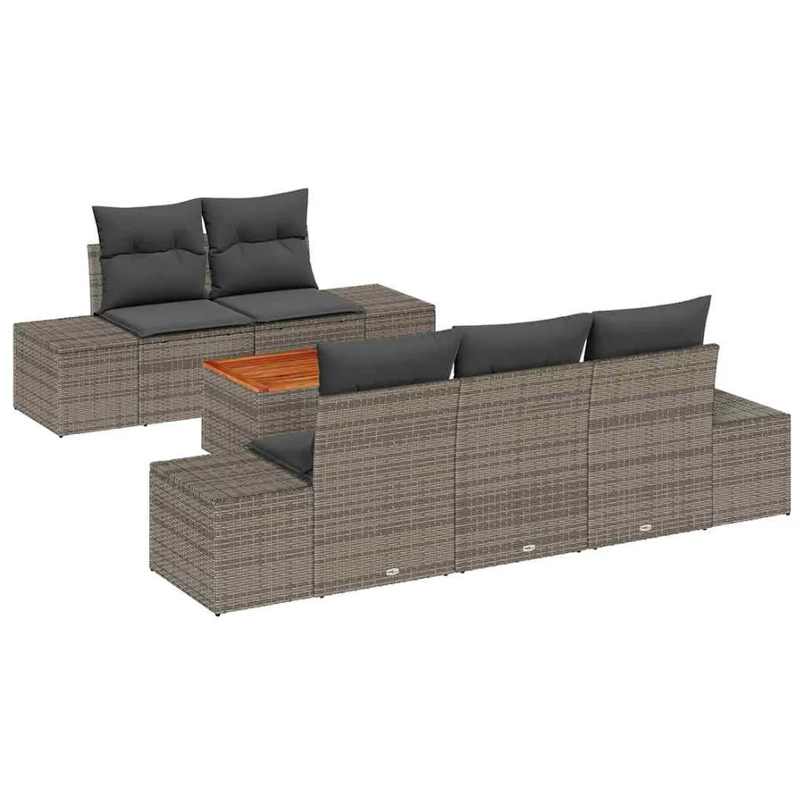 Ensemble de canapé de jardin avec coussin 6 pcs Gris polyrotin - 2