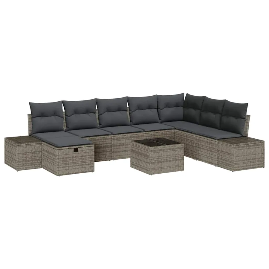 Ensemble de canapé de jardin avec coussin 9 pcs Gris polyrotin - 2