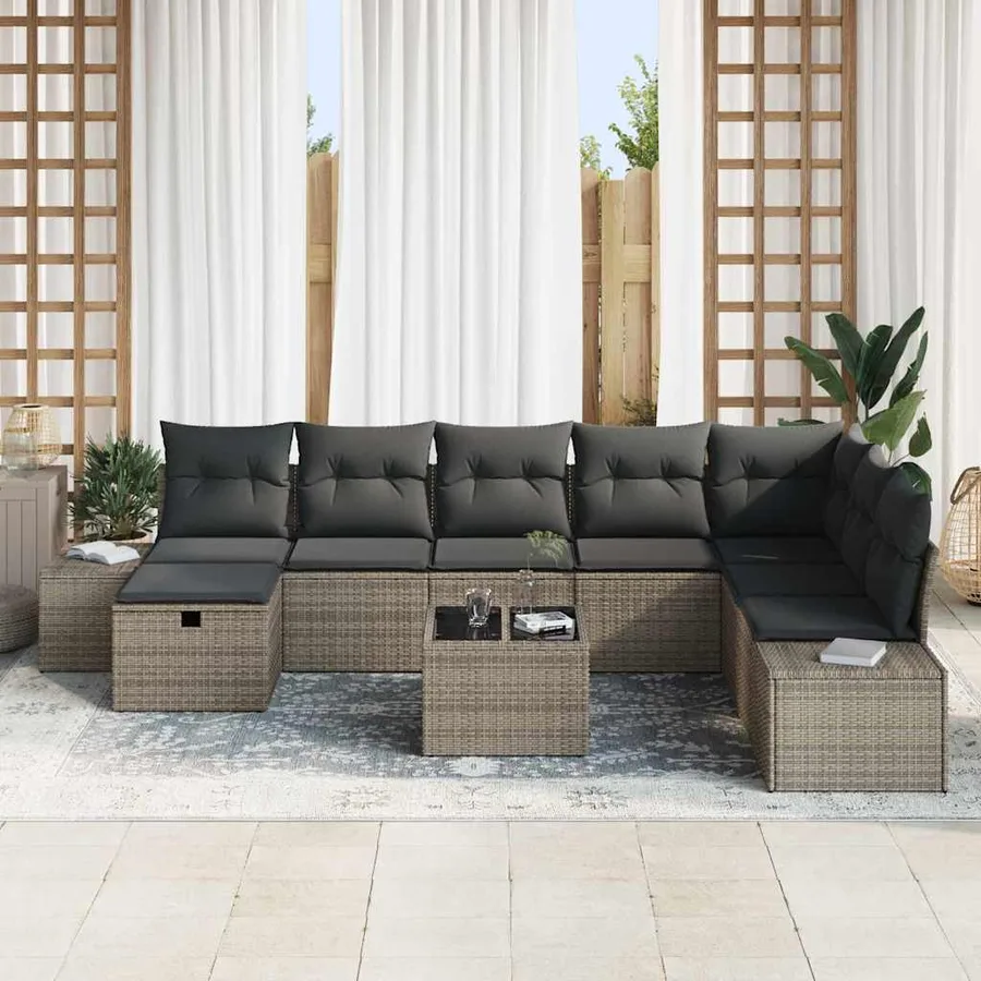 Ensemble de canapé de jardin avec coussin 9 pcs Gris polyrotin - 3