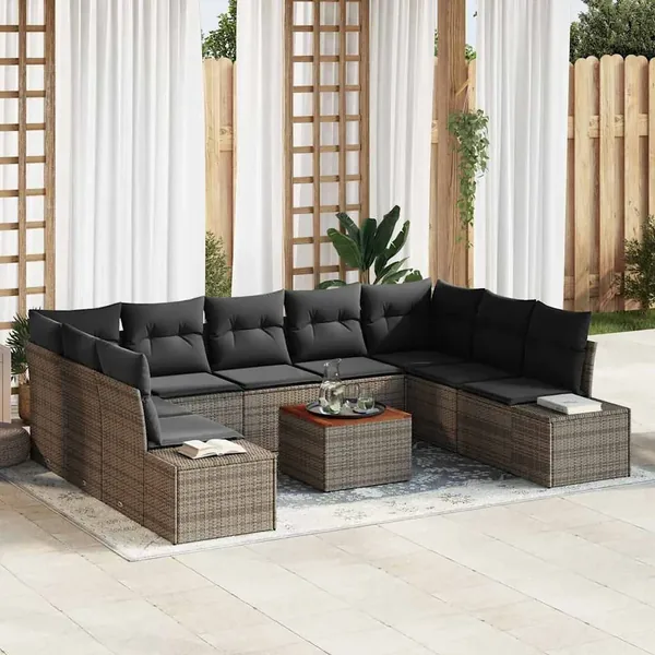 Ensemble de canapé de jardin avec coussin 10 pcs Gris polyrotin