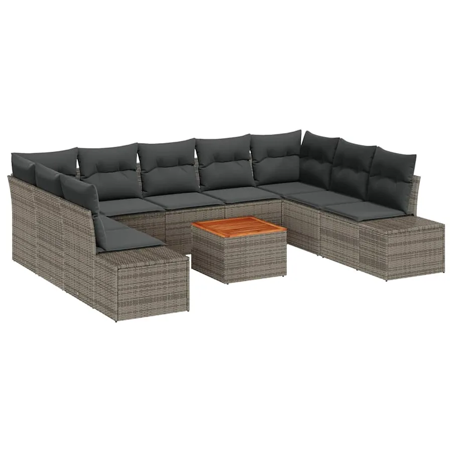 Ensemble de canapé de jardin avec coussin 10 pcs Gris polyrotin - 2